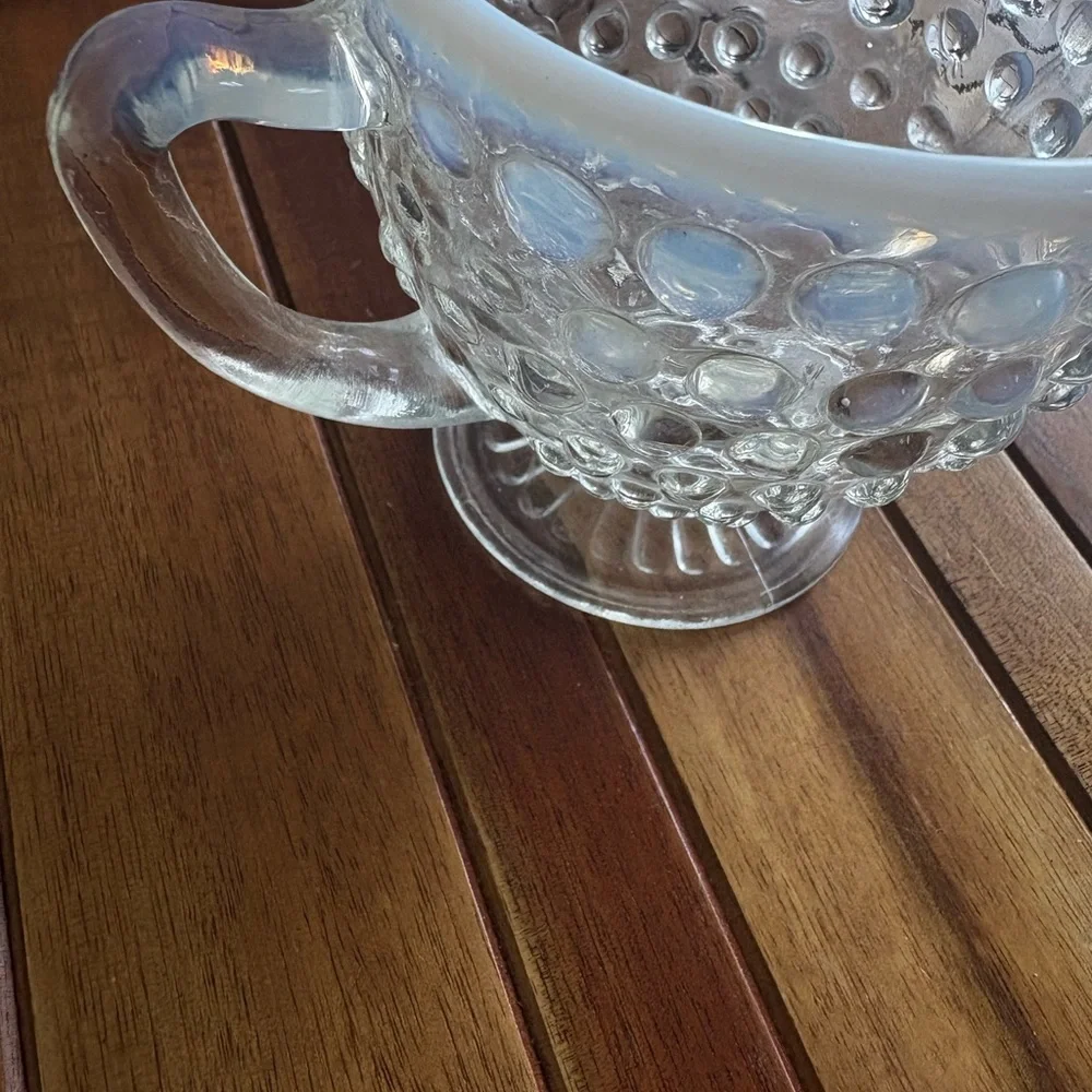 Vintage MCM 1940’s-50's Moonstone Opalescent Hobnail Open Sugar Bowl